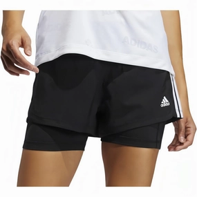 adidas Pacer 3 Stripes Woven 2 In 1 Womens Training Shorts - Black StaticFree Material LowMaintenance