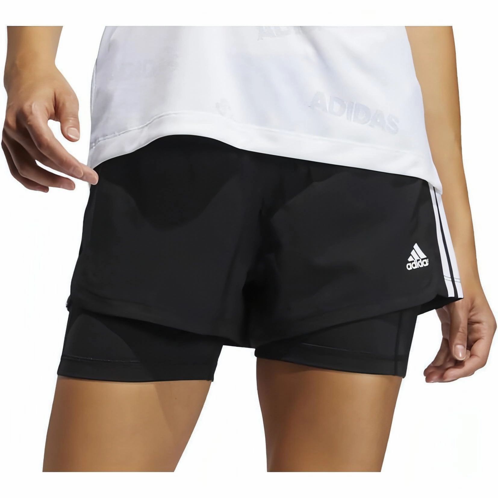 adidas Pacer 3 Stripes Woven 2 In 1 Womens Training Shorts - Black StaticFree Material LowMaintenance