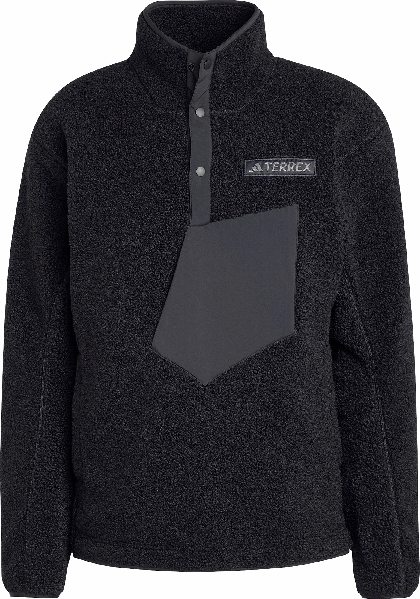 adidas Terrex Xploric High Pile Fleece Mens Sweatshirt - Black Secure Closure Systems Non Irritating Collar