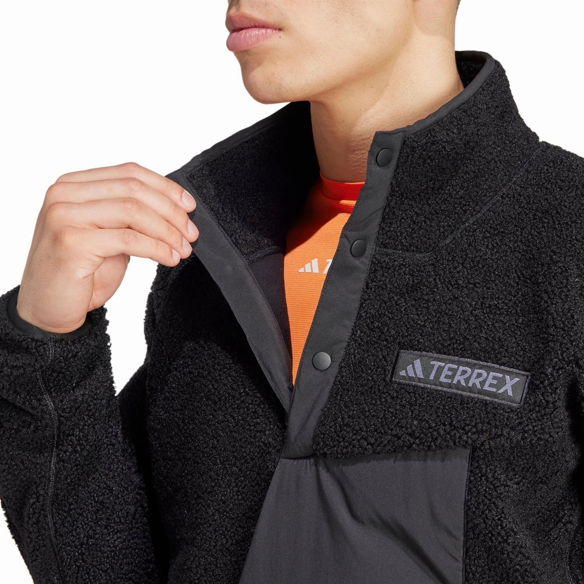 adidas Terrex Xploric High Pile Fleece Mens Sweatshirt - Black Detachable Lining Abrasion Resistant Trim