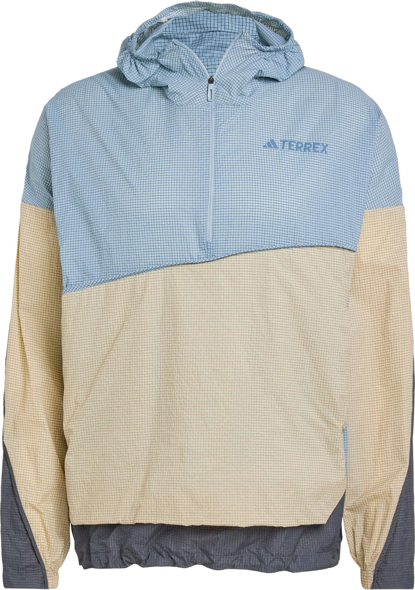 color block adidas Terrex Xploric Wind Mens Anorak Jacket - Blue