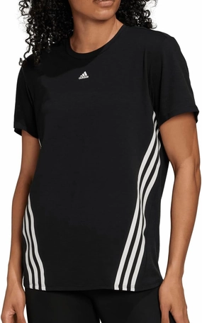 adidas TrainIcon 3 Stripes Short Sleeve Womens Training Top - Black QuickDryMaterial