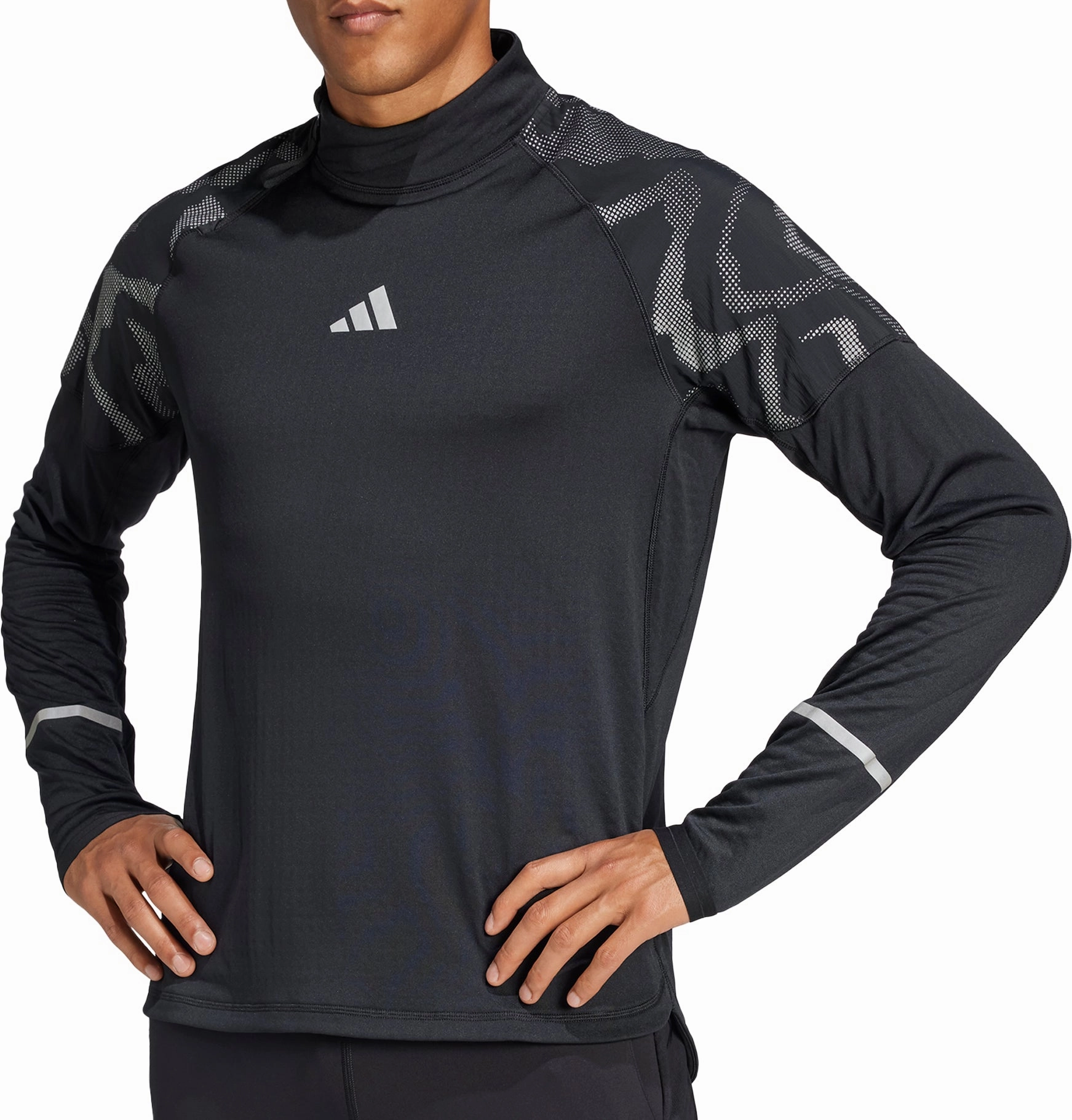 adidas Ultimate Hi Vis Reflective Half Zip Long Sleeve Mens Running Top - Black Short-sleeved