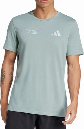 adidas Ultimate Metallic Graphic Short Sleeve Mens Running Top - Green Fashionable Comfortable and stylish