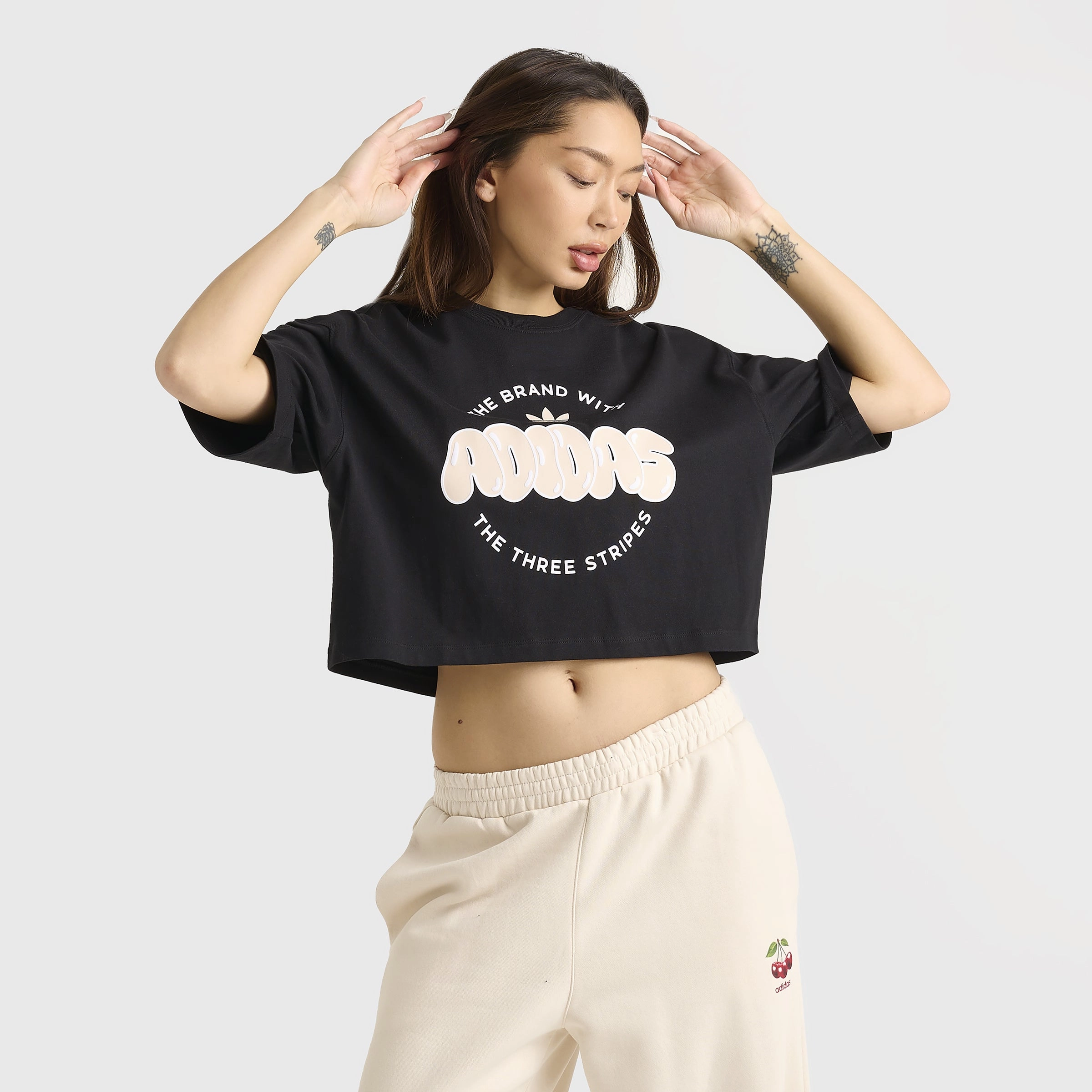 Flexible Shoulder Seams Neutral Color adidas Women's Essentials Crop Tee / Black