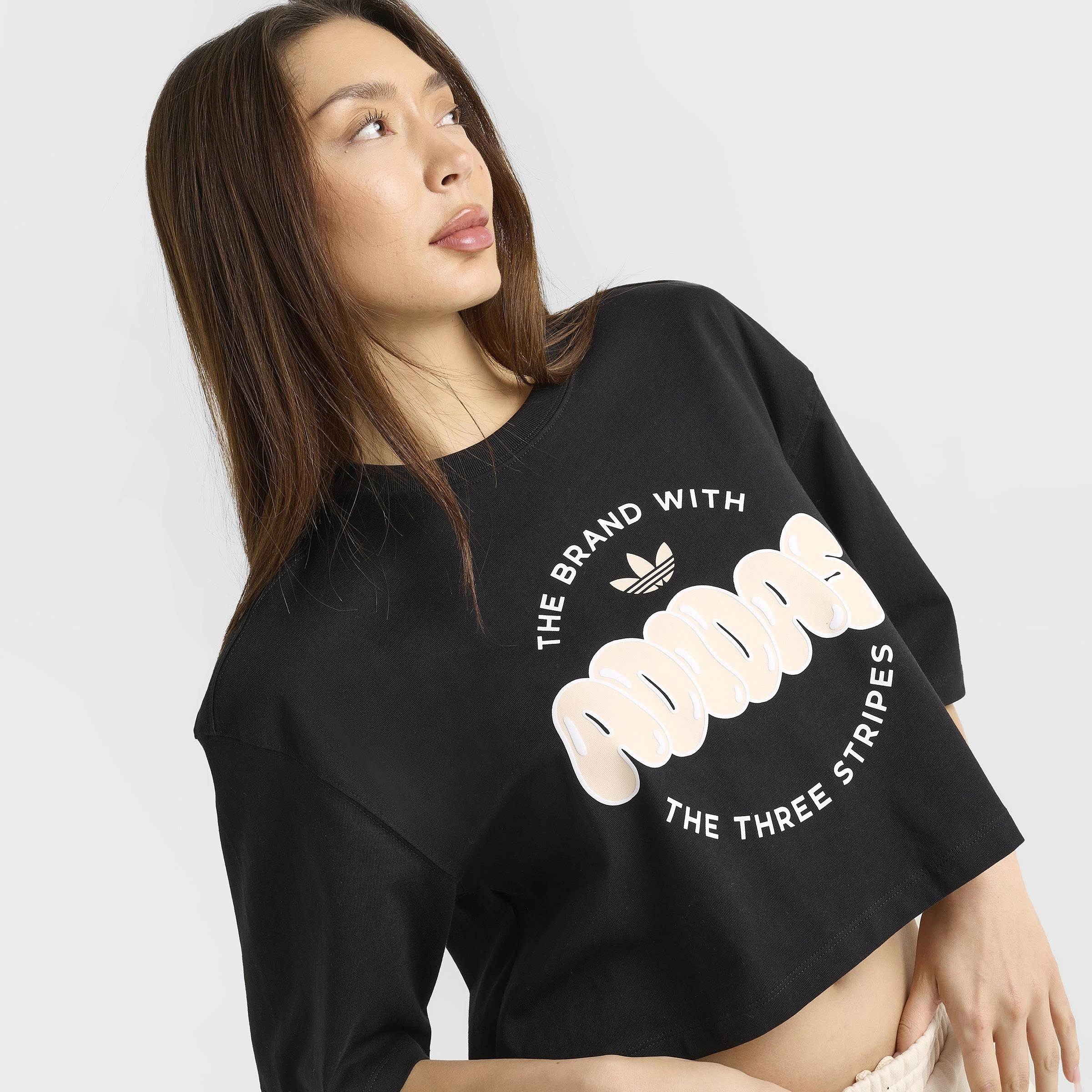adidas Women's Essentials Crop Tee / Black Pocket Design Curved Hemline