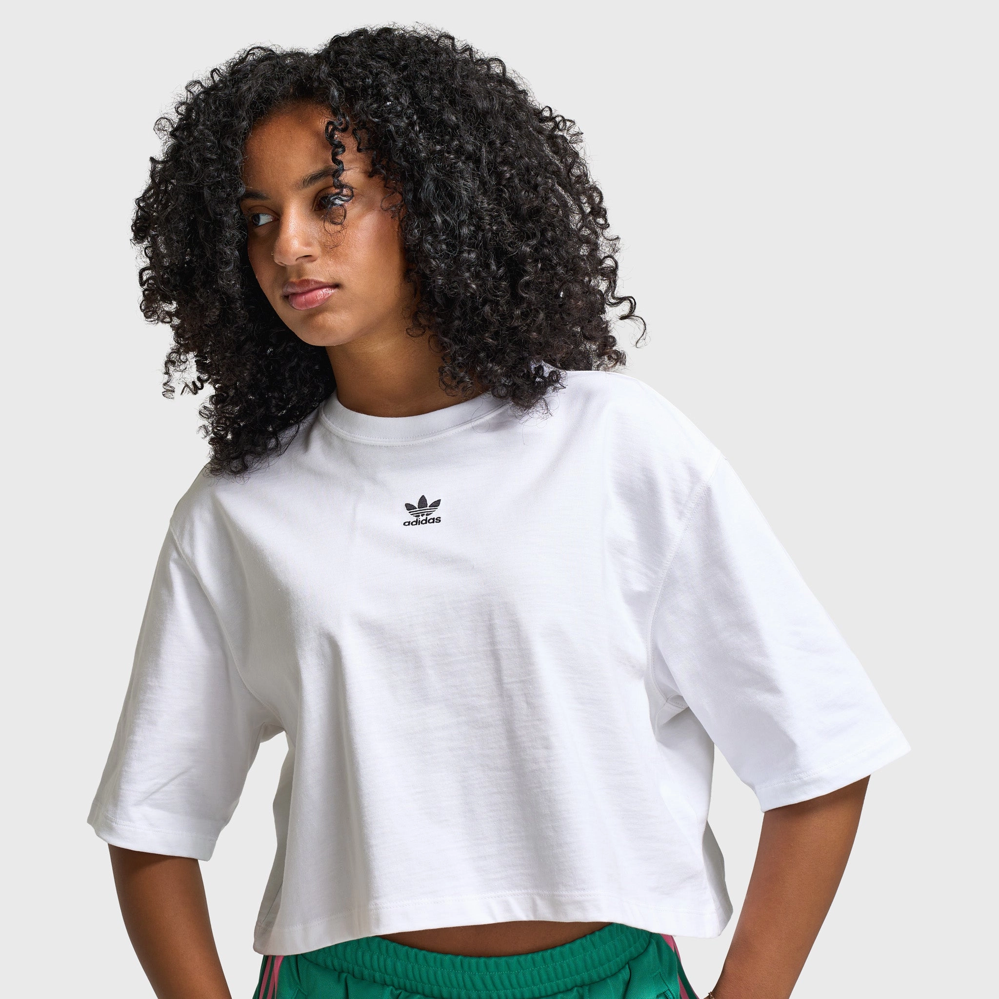 SoftenedTexturedWeave adidas Women's Essentials Crop Tee / White