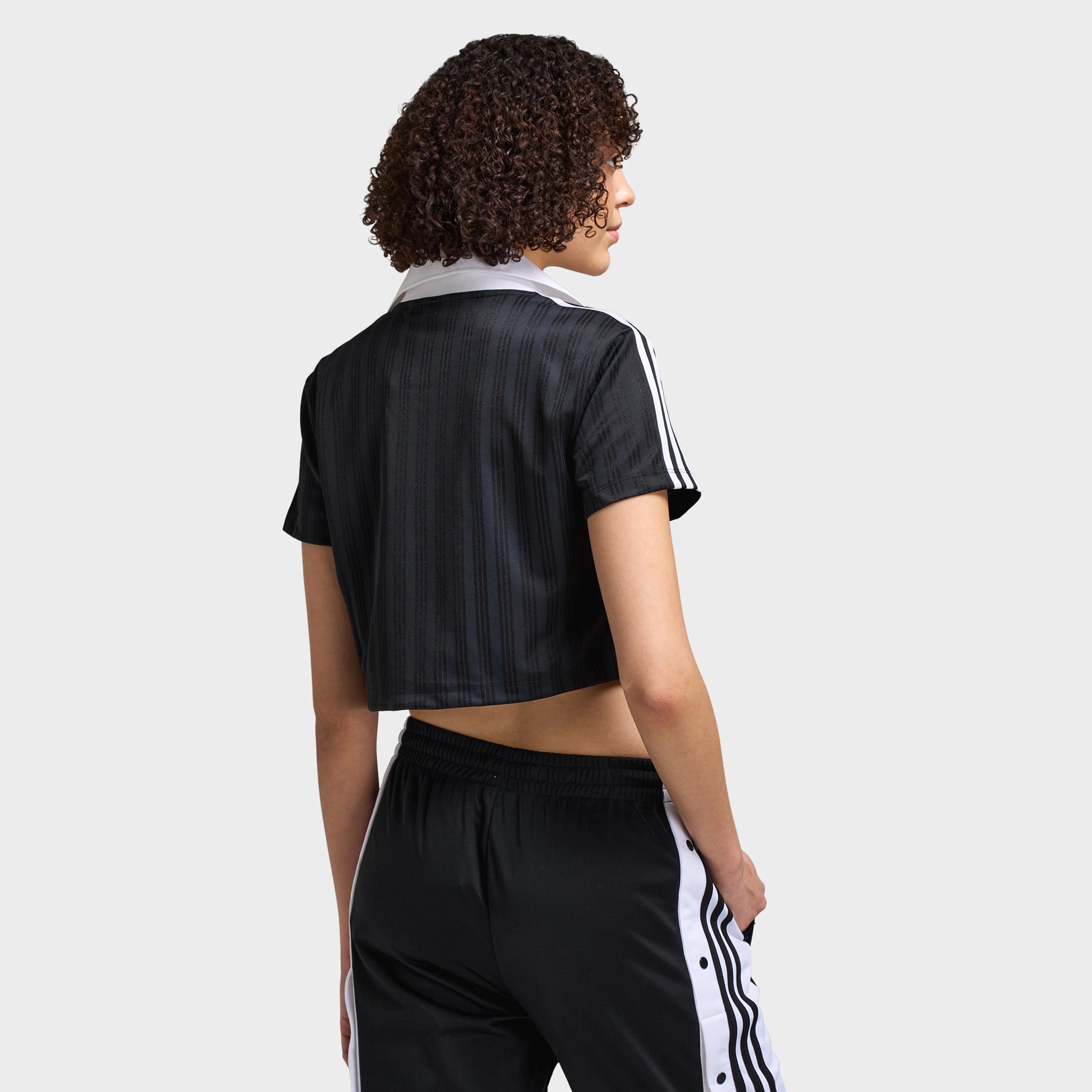 Soft Fabric adidas Women's Football Jacquard V-Neck Crop Polo / Black