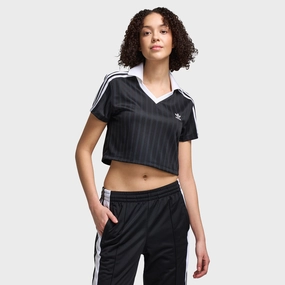 Everyday Chic adidas Women's Football Jacquard V-Neck Crop Polo / Black