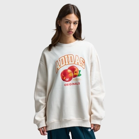 Adidas Women's Oversized Peach Graphic Crew / Wonder White Quick Dry Material Compression Fit Design