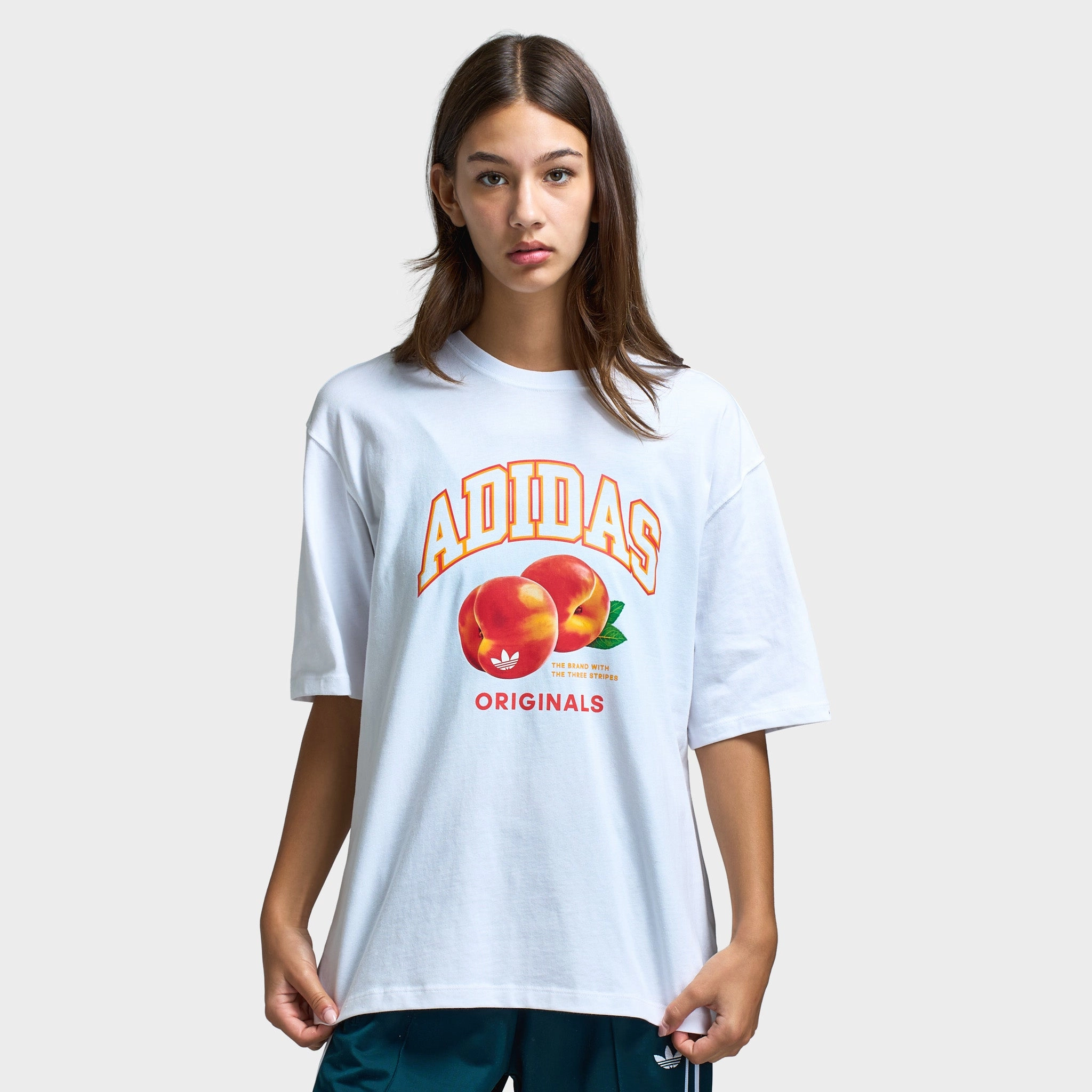 Adidas Women's Oversized Peach Graphic Tee / White contrast