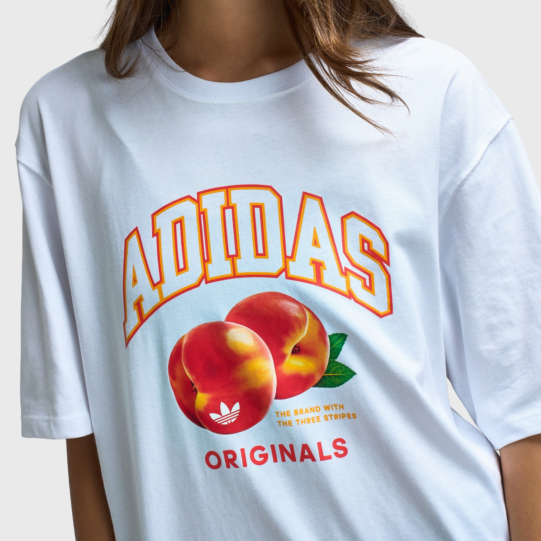 Fresh Look Adidas Women's Oversized Peach Graphic Tee / White
