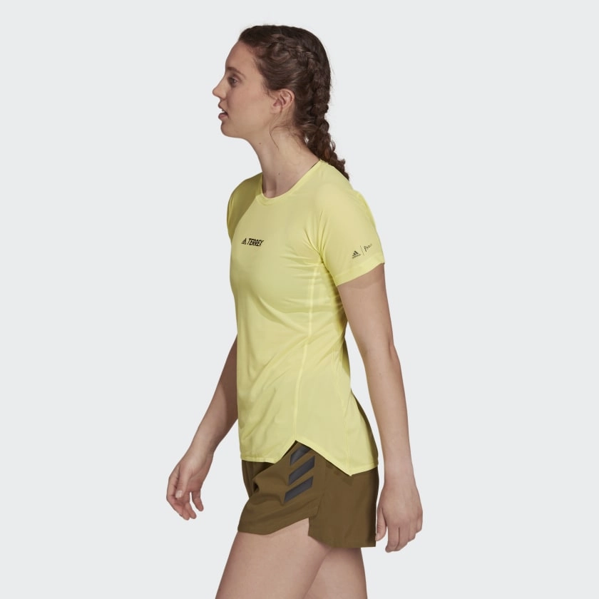 adidas Women's  Terrex Parley Agravic Trail Running All Round Tee Pulse Yellow Thick Fiber CompactFold