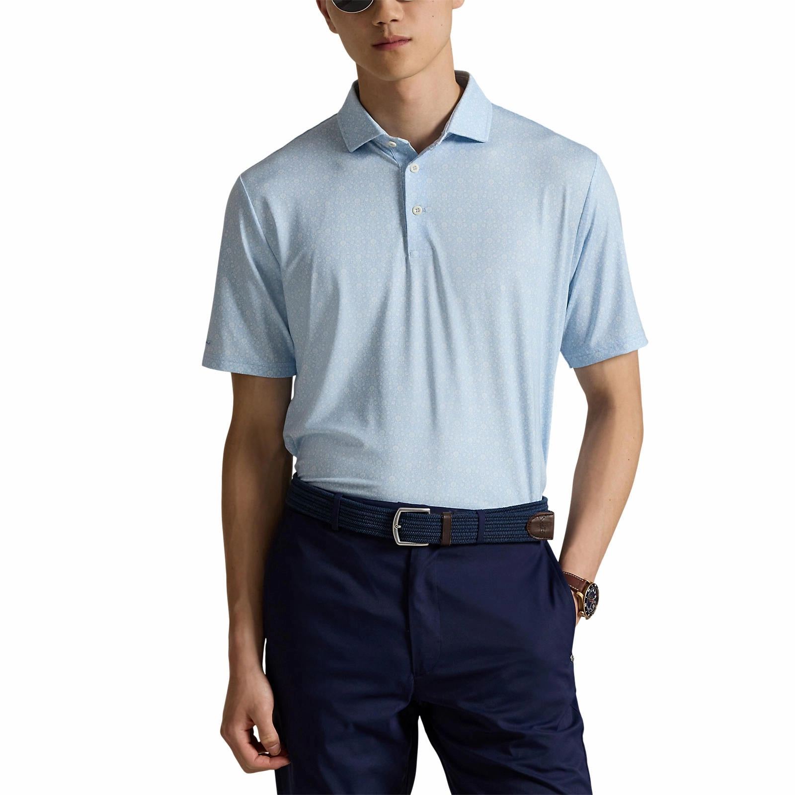 Travel Essential Tagless Neck Label RLX Ralph Lauren Printed Lightweight Airflow Golf Polo Shirt - Office Blue Wedge Floral