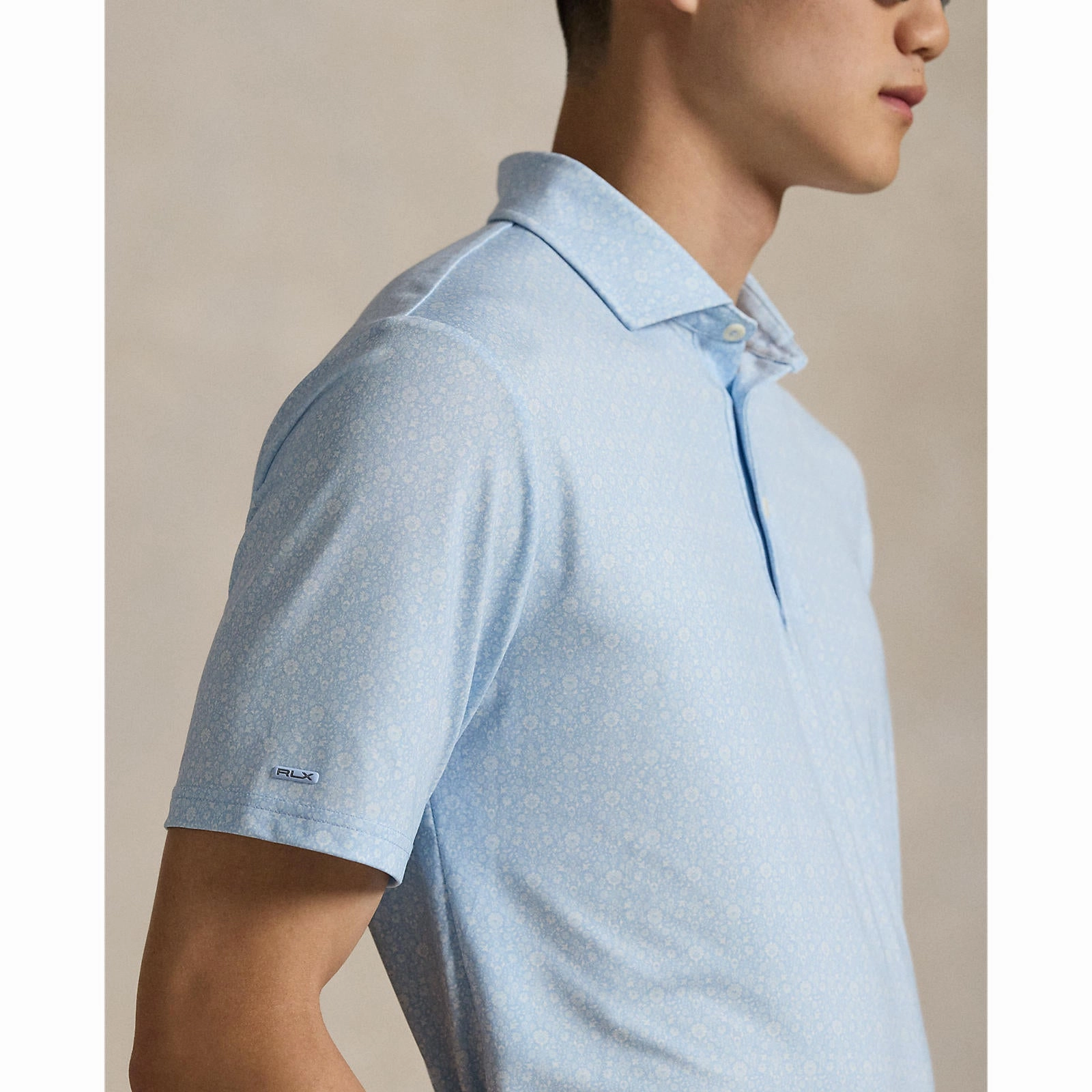 RLX Ralph Lauren Printed Lightweight Airflow Golf Polo Shirt - Office Blue Wedge Floral Heather Effect Weaving