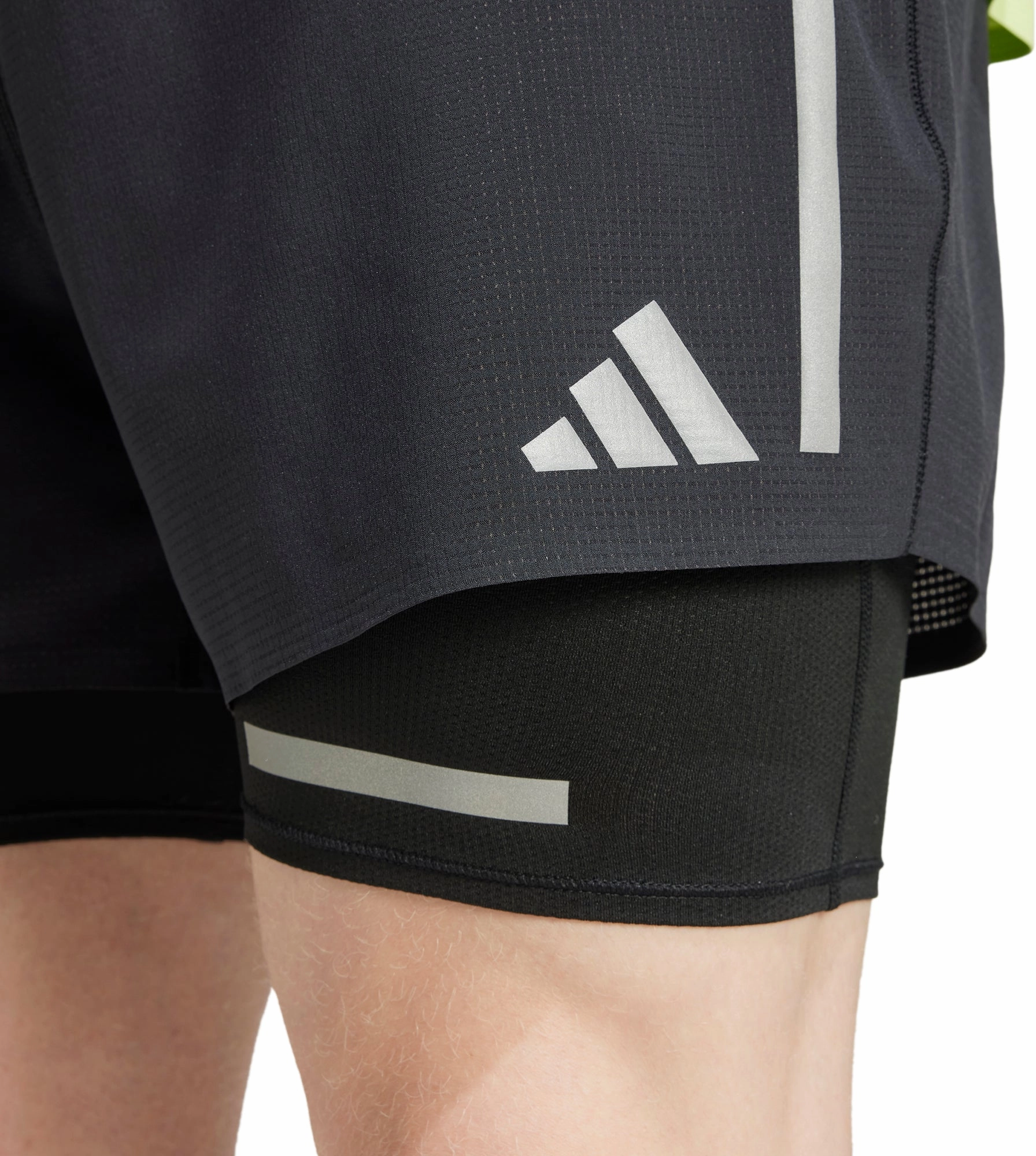Chafe Resistant Edges Fastening Closure adidas Ultimate Reflective 2 In 1 Mens Running Shorts - Black