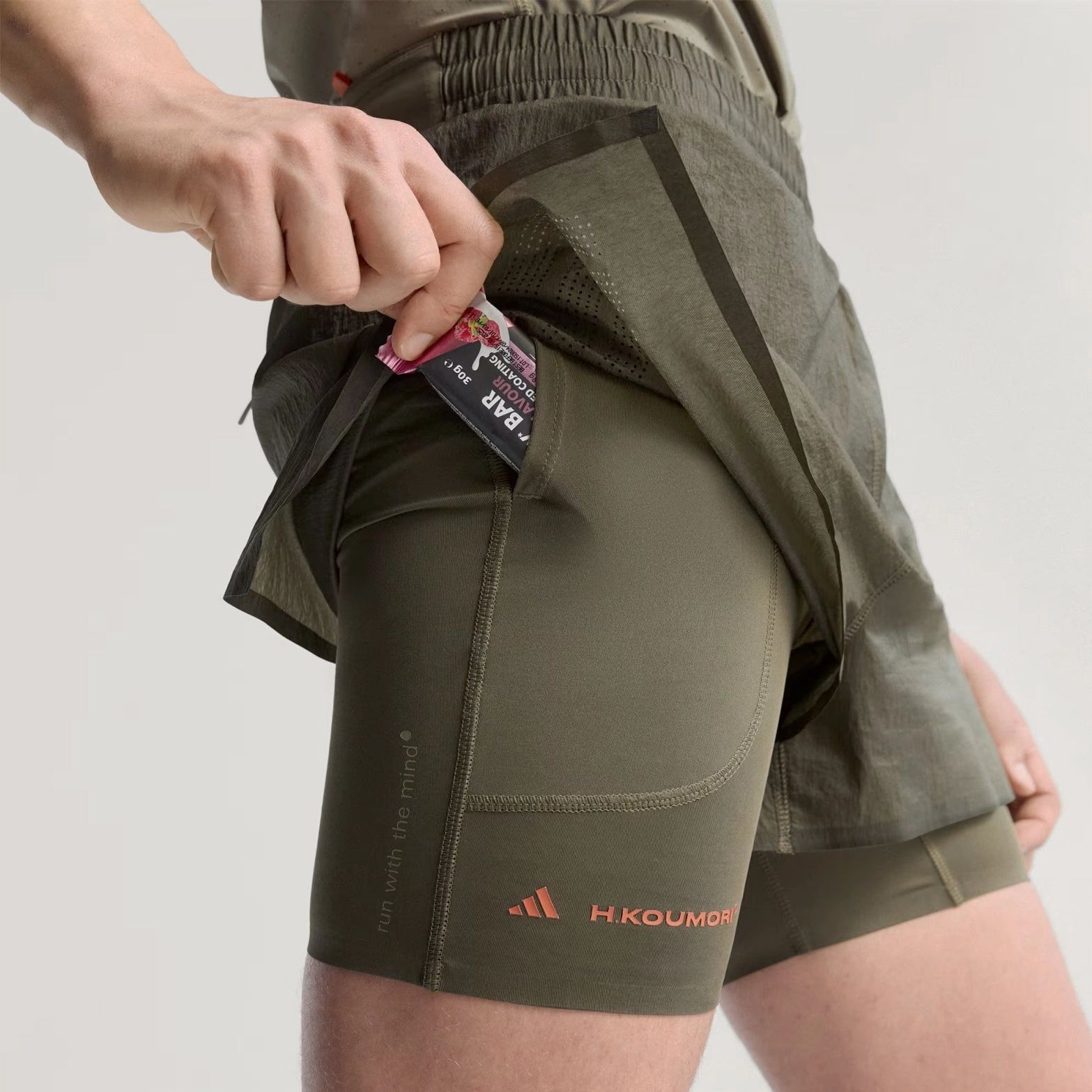 Comfort Fit Glitter Fit Men's Adi365 H.Koumori Running 2 in 1 Shorts Olive Strata