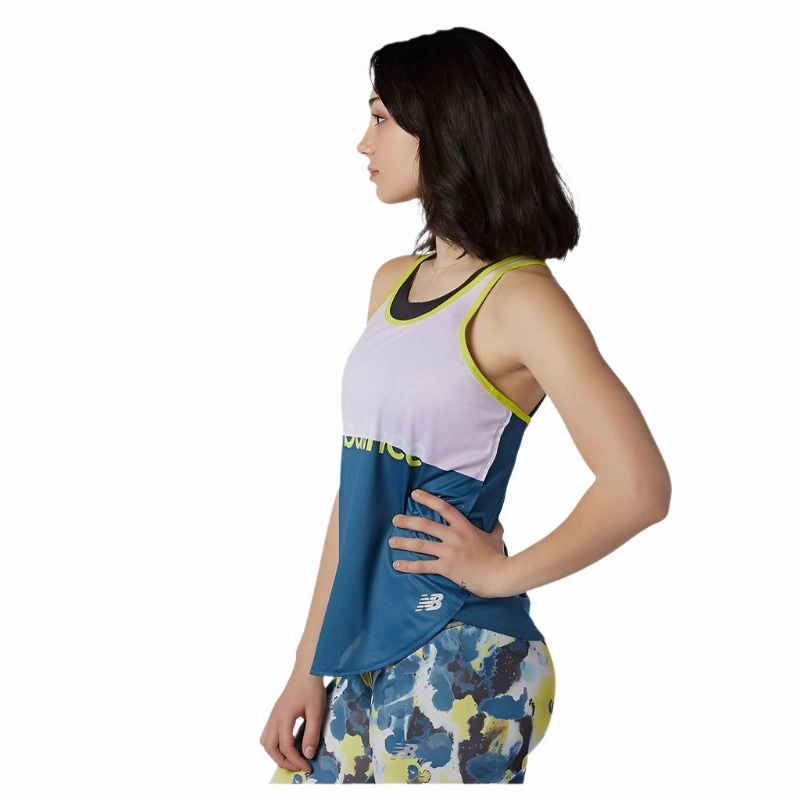 Oversized Collar New Balance Printed Accelerate Tank- Lagoon
