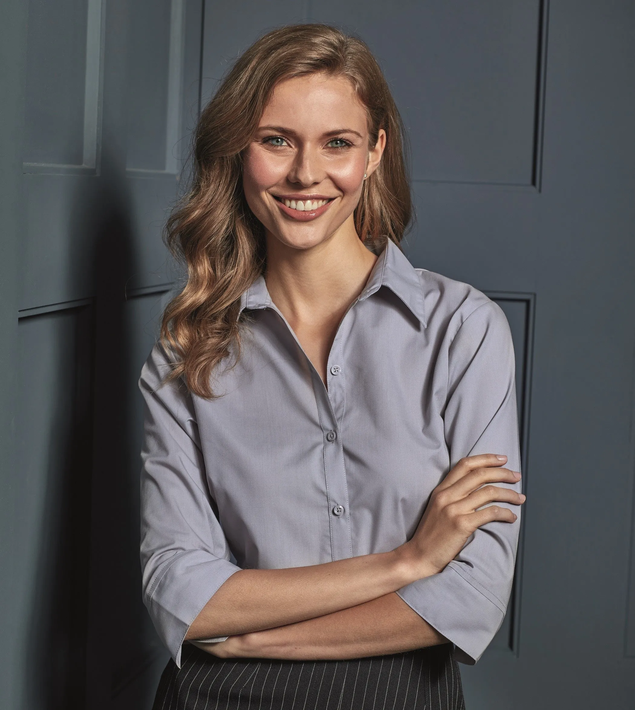 Camera Glow Ladies 3/4 Sleeve Poplin Blouse | BLACK