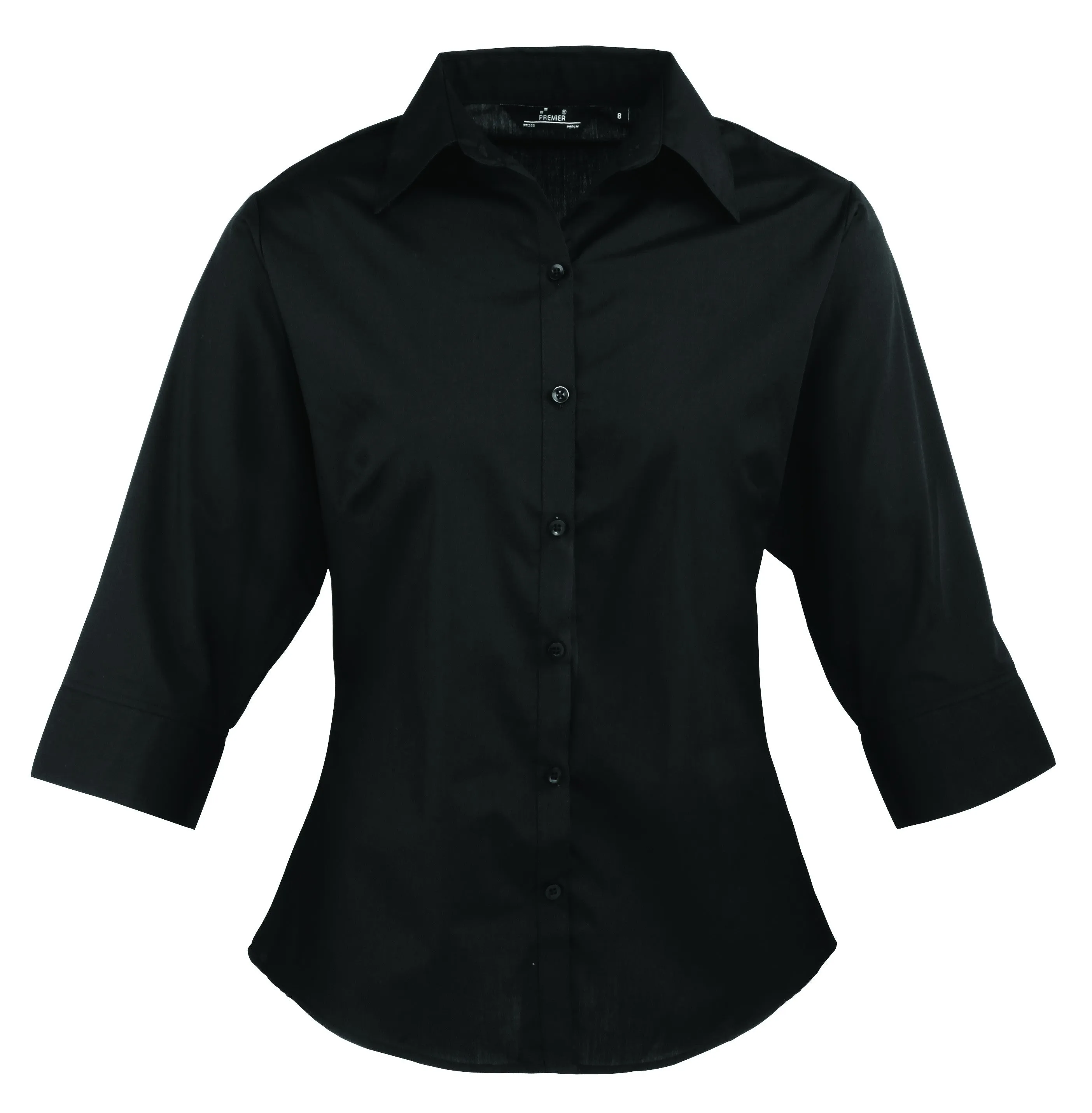 Ladies 3/4 Sleeve Poplin Blouse | BLACK Poise Fit