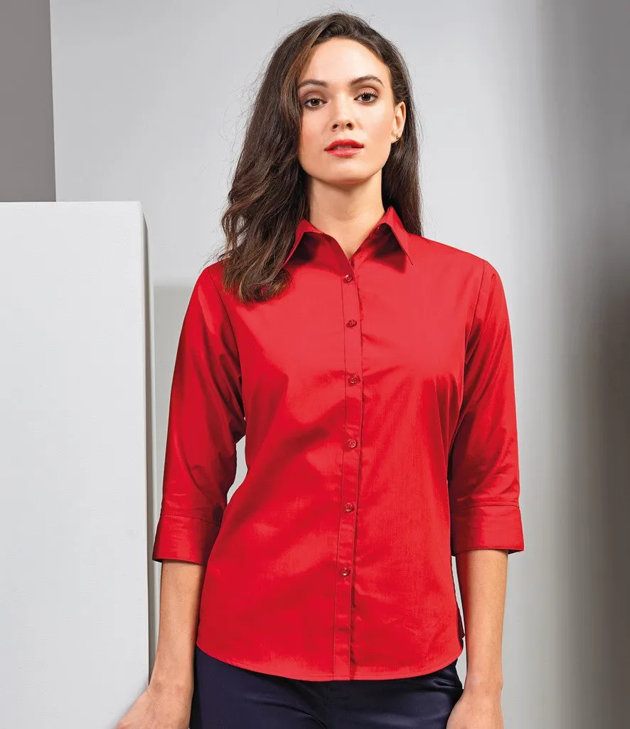 Jewel tone Nature Glow Ladies 3/4 Sleeve Poplin Blouse | BLACK