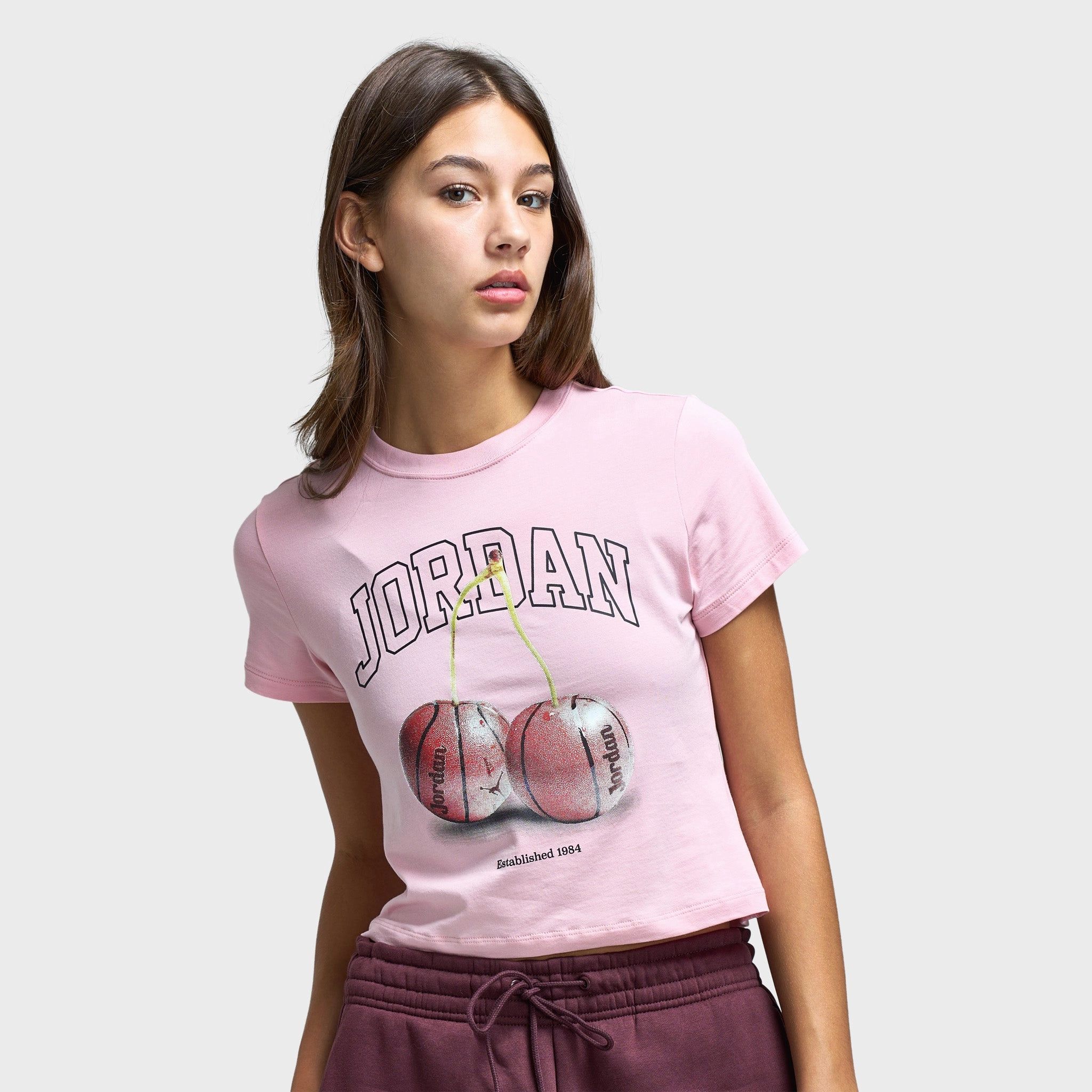 Jordan Women's Brooklyn Tmid Girlfriend Tee BB Pink Glaze / Black Effortless Style LayeredSleeveConstruction