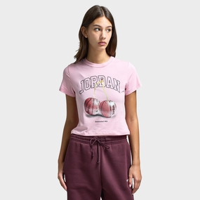 Jordan Women's Brooklyn Tmid Girlfriend Tee BB Pink Glaze / Black Flexible Fit