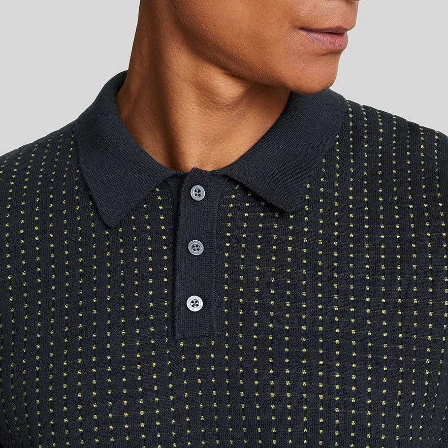Unstructured Hem Layering Essential Lyle And Scott Golf Knitted Grid Polo Shirt - Dark Navy