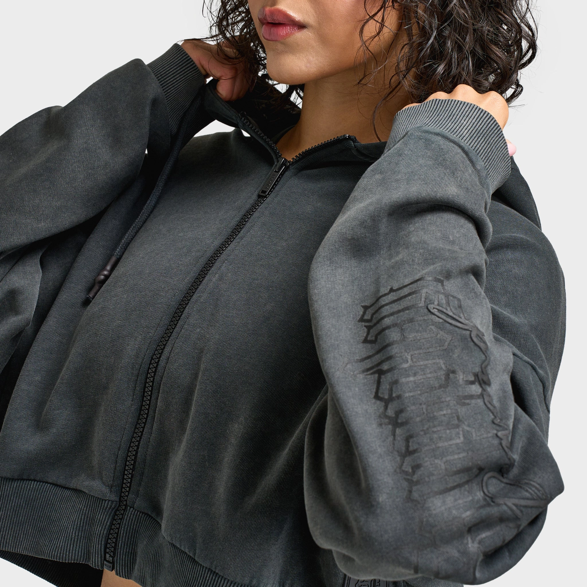 High Collar Windguard Temperature Regulating Tech Supply & Demand Women's Monair Boxy Full Zip Hoodie / Grey W