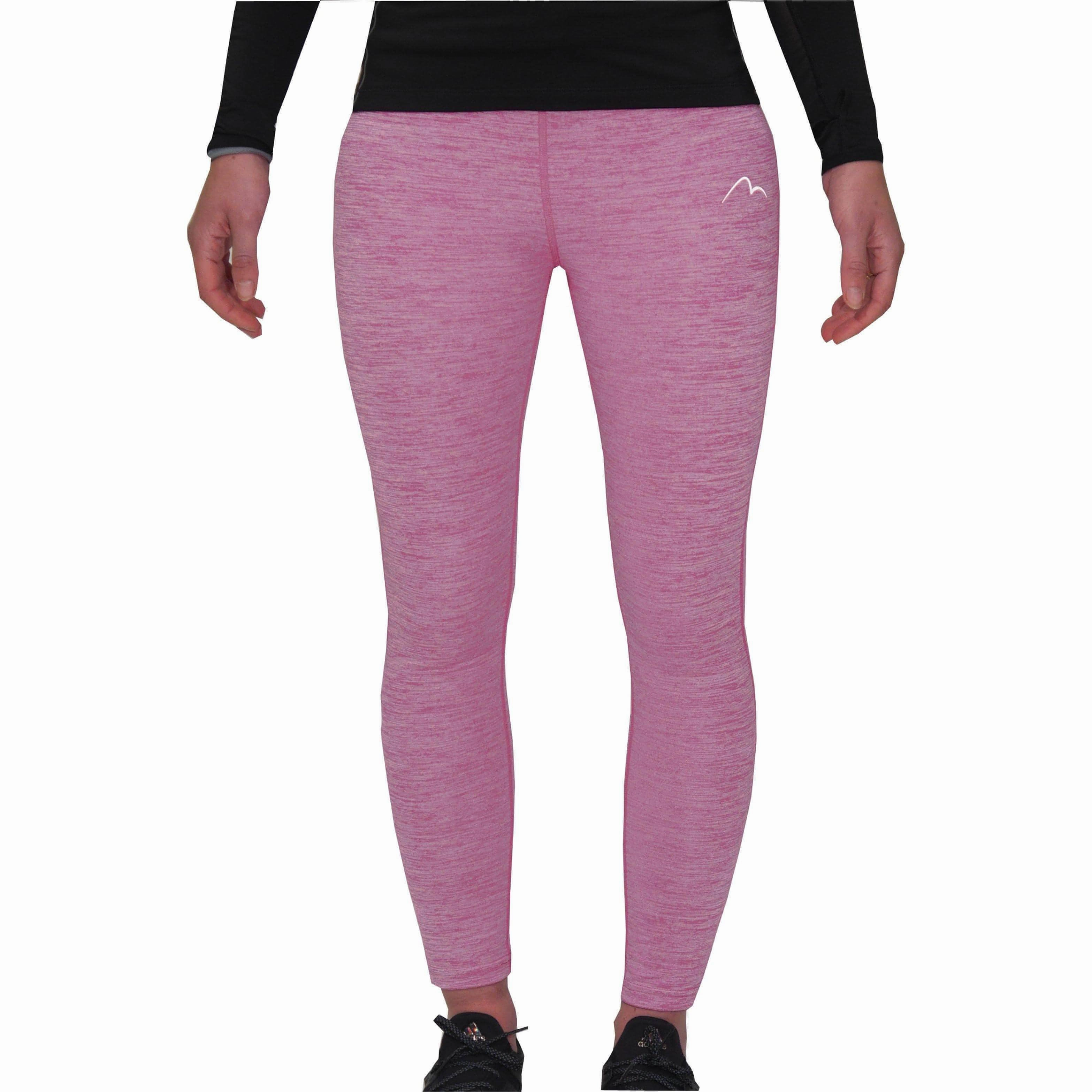 More Mile Heather Womens Long Running Tights - Pink ReinforcedKnees