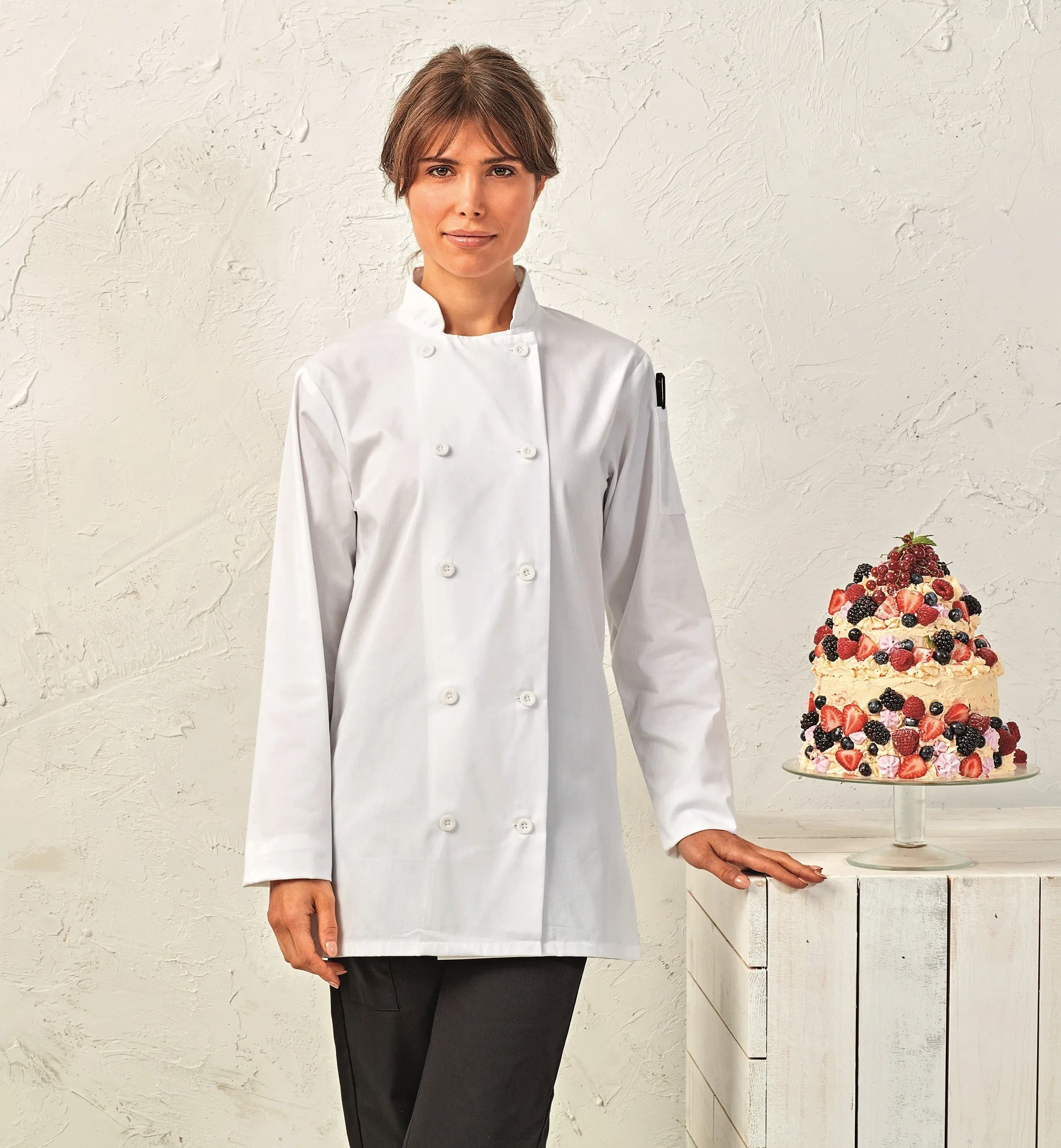 Thick Glow Clean Fit Women's Long Sleeve Chefs Jacket | WHITE