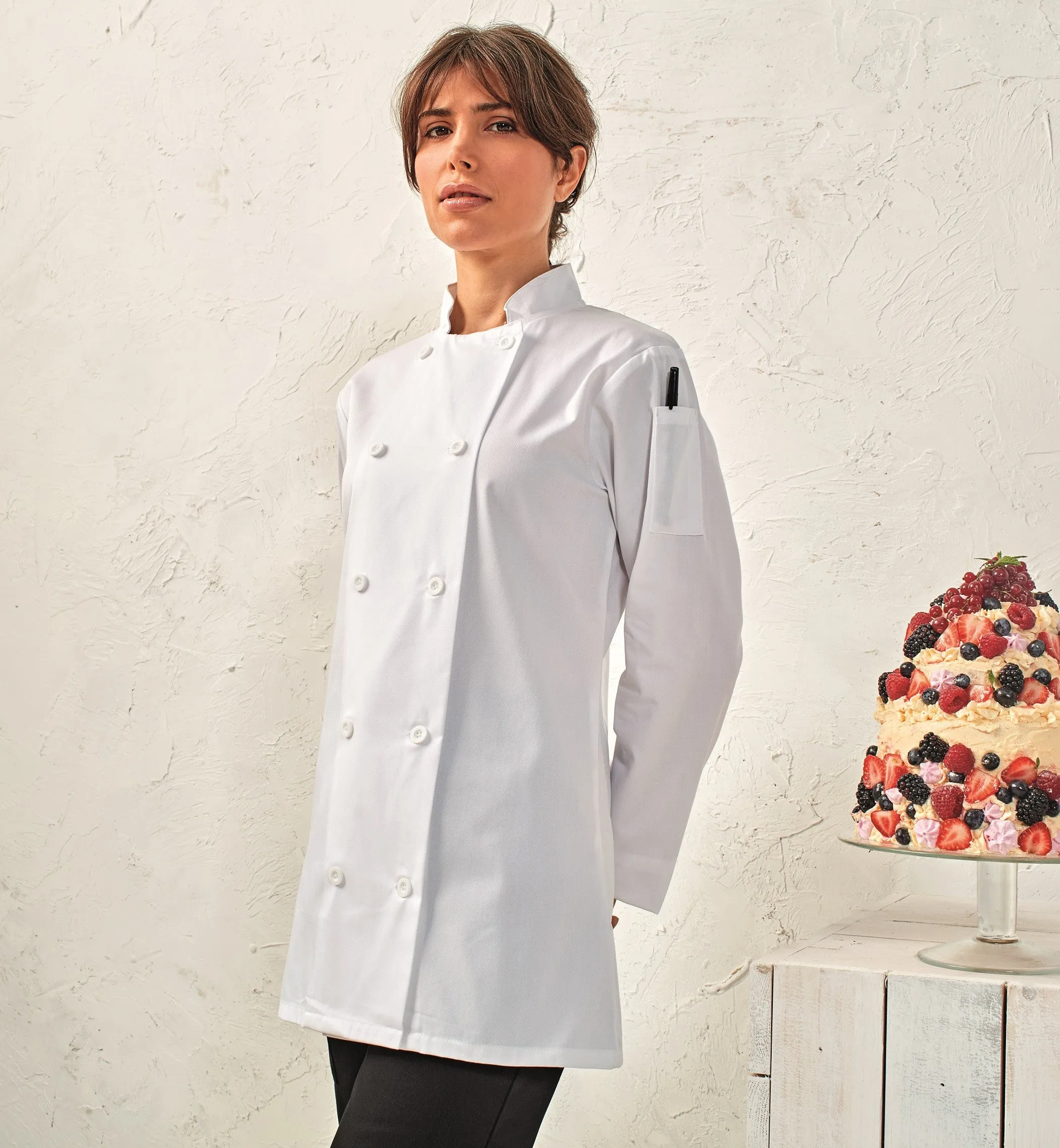 PillingResistant AntiPilling Fabric Women's Long Sleeve Chefs Jacket | WHITE
