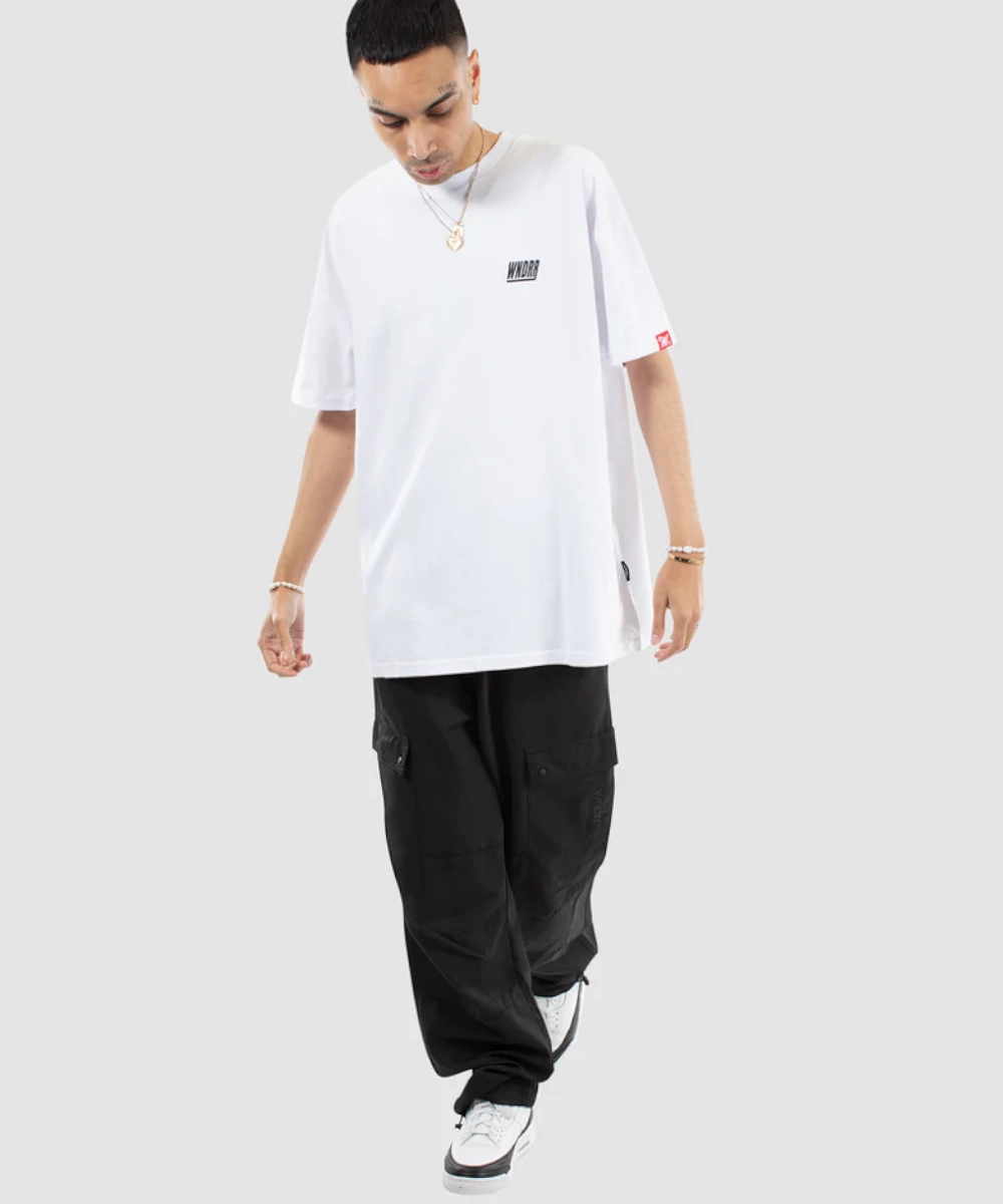 WNDRR Italic Box Fit Tee (White) ShrinkResistant Day Glow