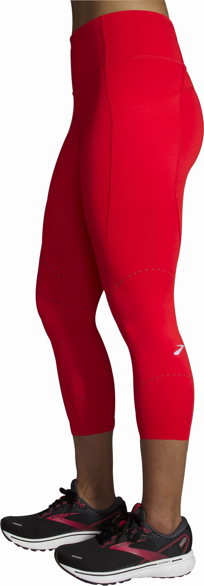 Adjustable Waist Brooks Method 3/4 Capri Womens Running Tights - Red