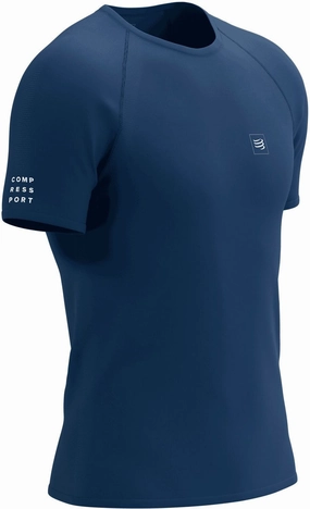 Compressport Training Short Sleeve Mens Running Top - Blue Soft Cotton Feel