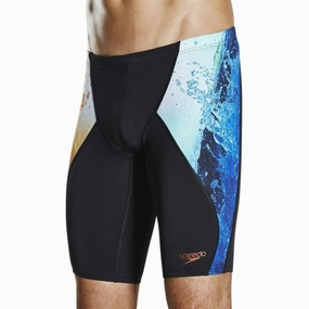 Non Irritating Tags Compression Zones Speedo Placement Digital V-Cut Mens Jammer Swim Shorts - Black