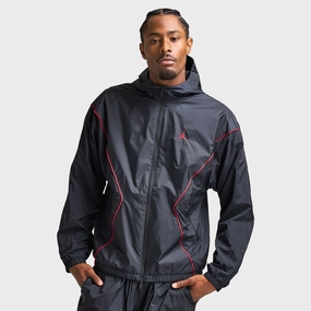 Jordan Brooklyn Men's Hooded Draft Jacket Black / Gym Red Beach Wear Thread