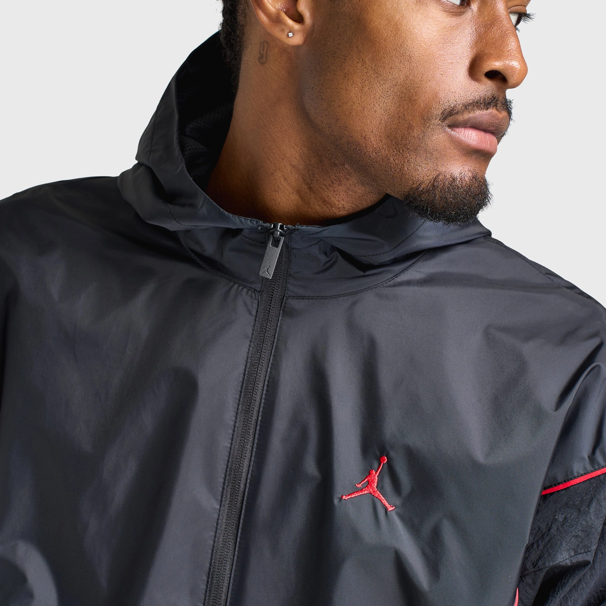 Jordan Brooklyn Men's Hooded Draft Jacket Black / Gym Red Yoga attire men's style