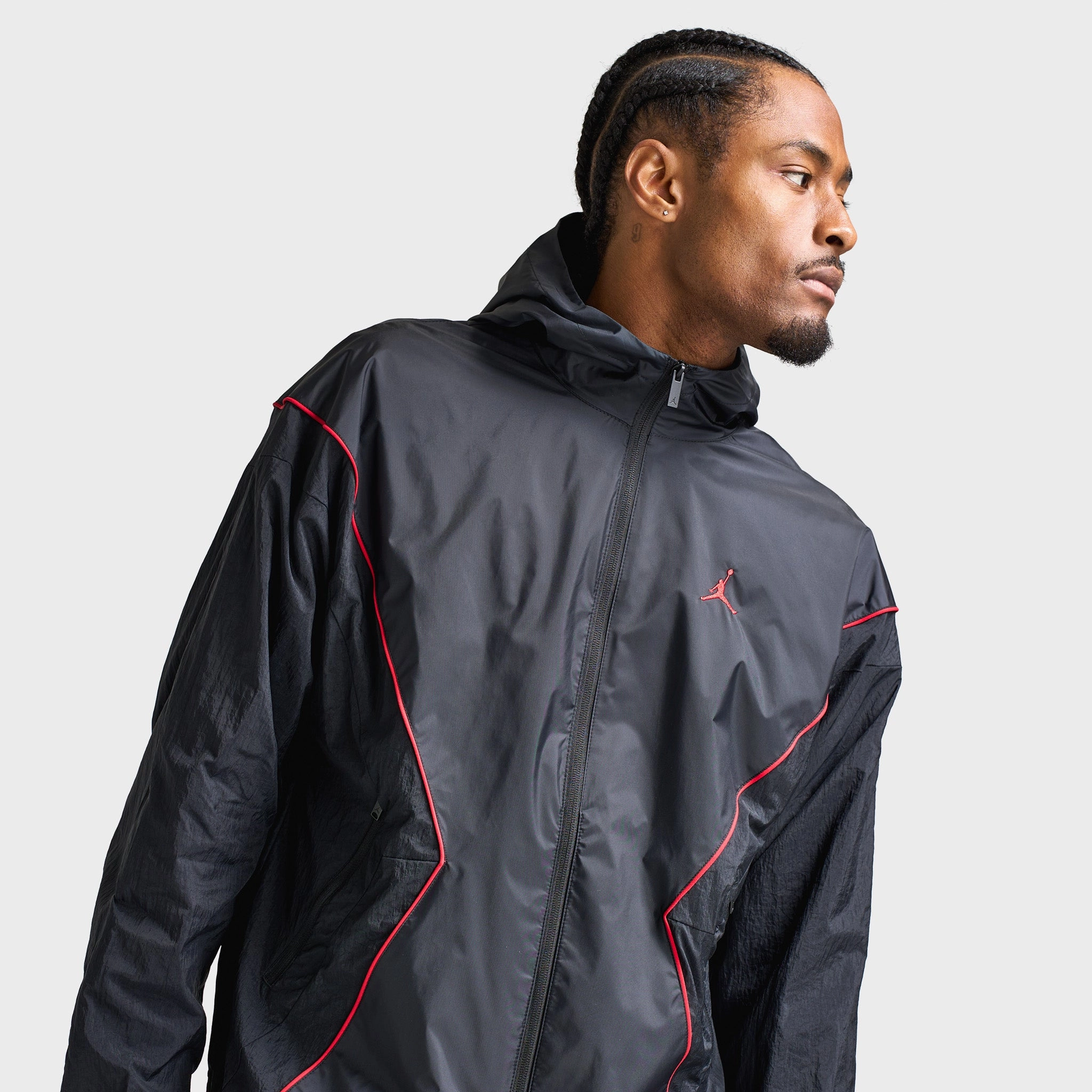 Jordan Brooklyn Men's Hooded Draft Jacket Black / Gym Red Breathable Style