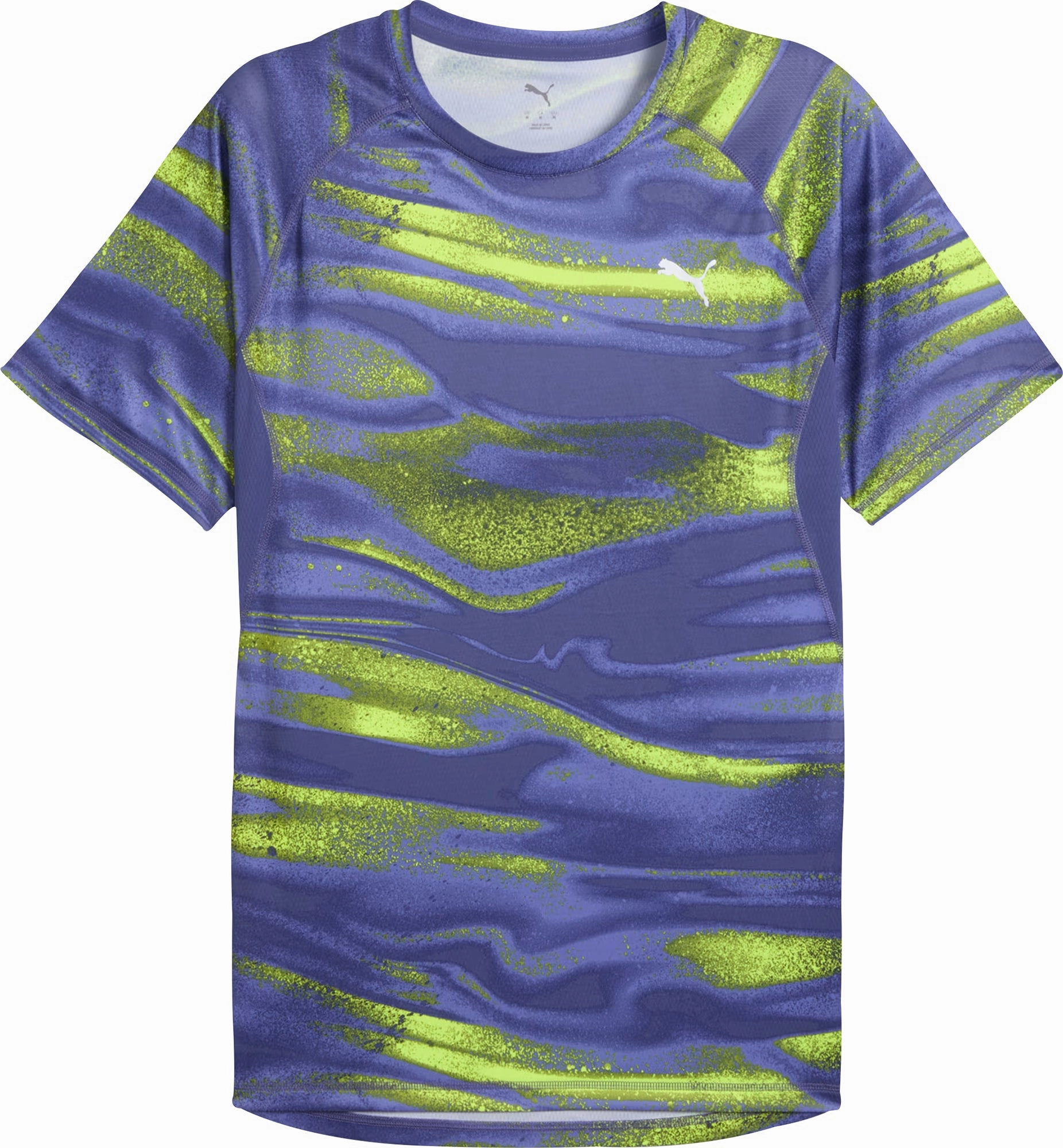 Quality Fabric Puma Velocity All Over Print Short Sleeve Mens Running Top - Blue