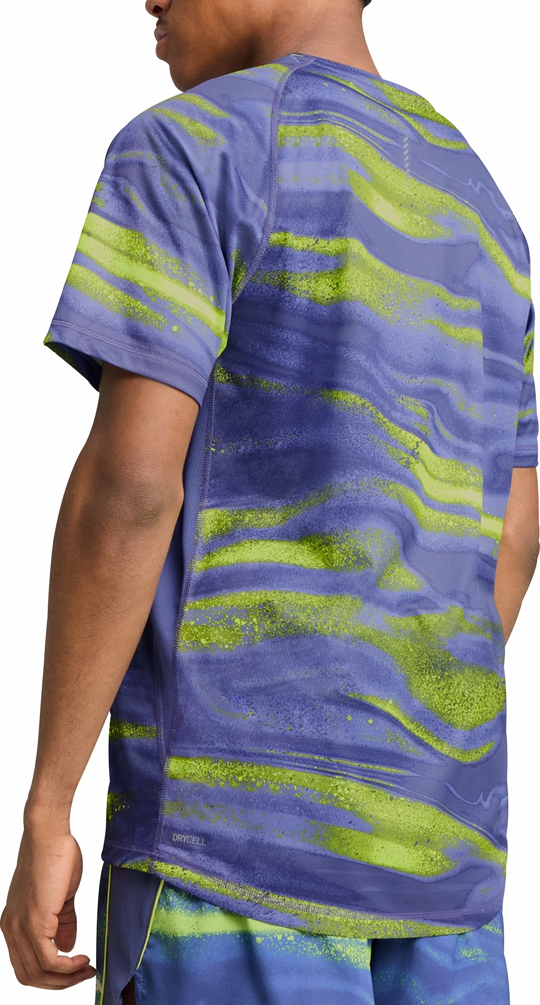 Garment Washed Texture Puma Velocity All Over Print Short Sleeve Mens Running Top - Blue