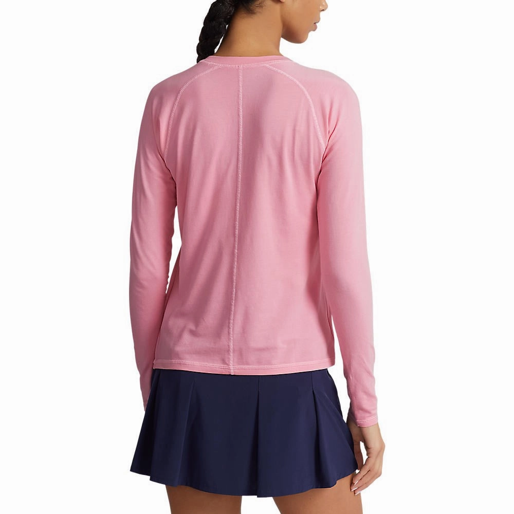 RLX Ralph Lauren Women's Long Sleeve Stretch Crew Tee - Pink Flamingo NonRestrictive Shoulder Design