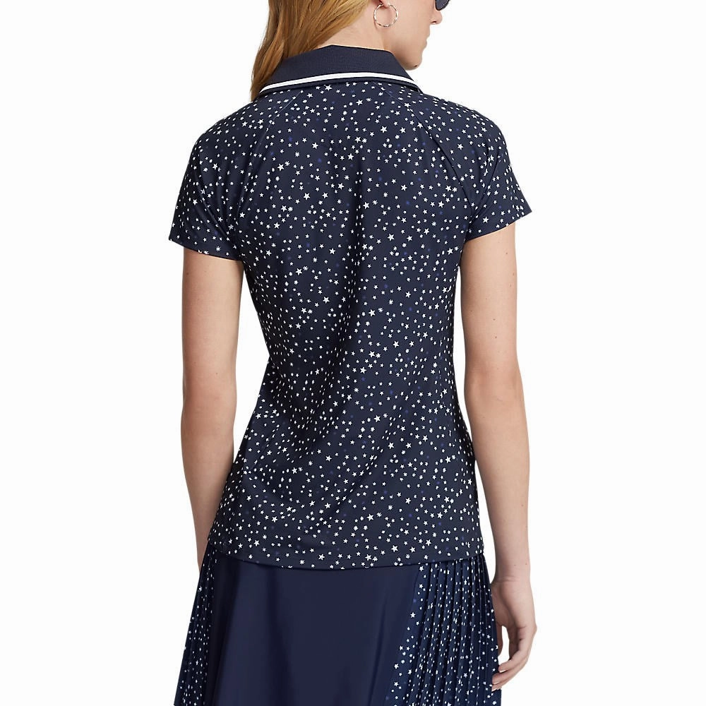 RLX Ralph Lauren Women's Printed Airflow V-Neck Golf Polo Shirt - French Navy Summer Night Stars Summer Staple Tagless Design