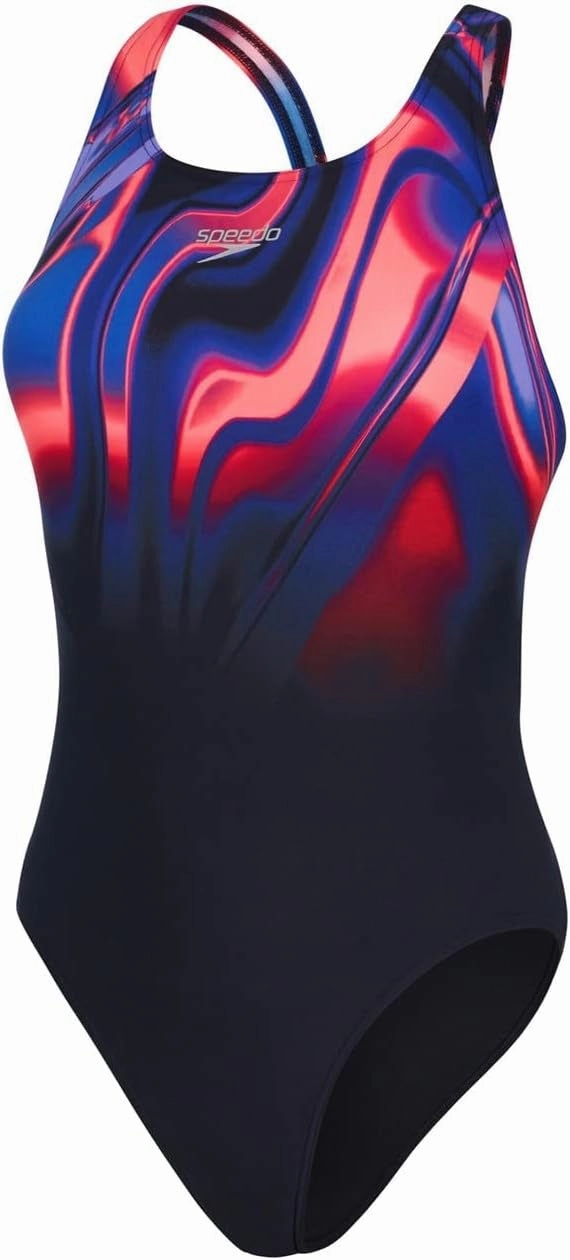 Secure Zipper Closures Snag Resistant Fabric Speedo Placement Digital Powerback Womens Swimsuit - Black