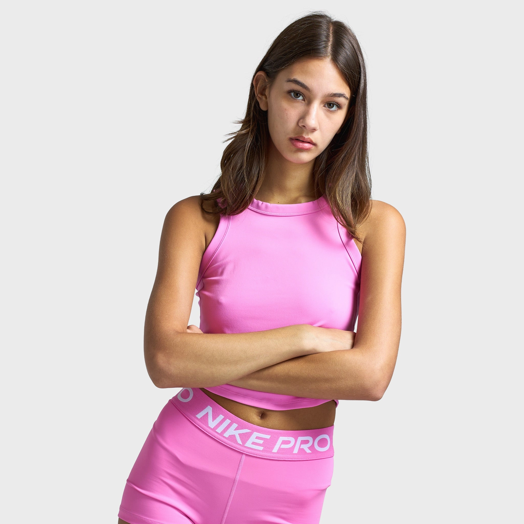 ethical Nike One Fitted Women's Dri-FIT Cropped Tank Top Playful Pink / Black
