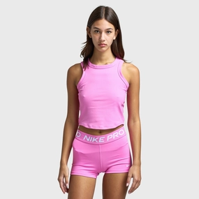 Nike One Fitted Women's Dri-FIT Cropped Tank Top Playful Pink / Black Versatile Fashion No Shrink Technology