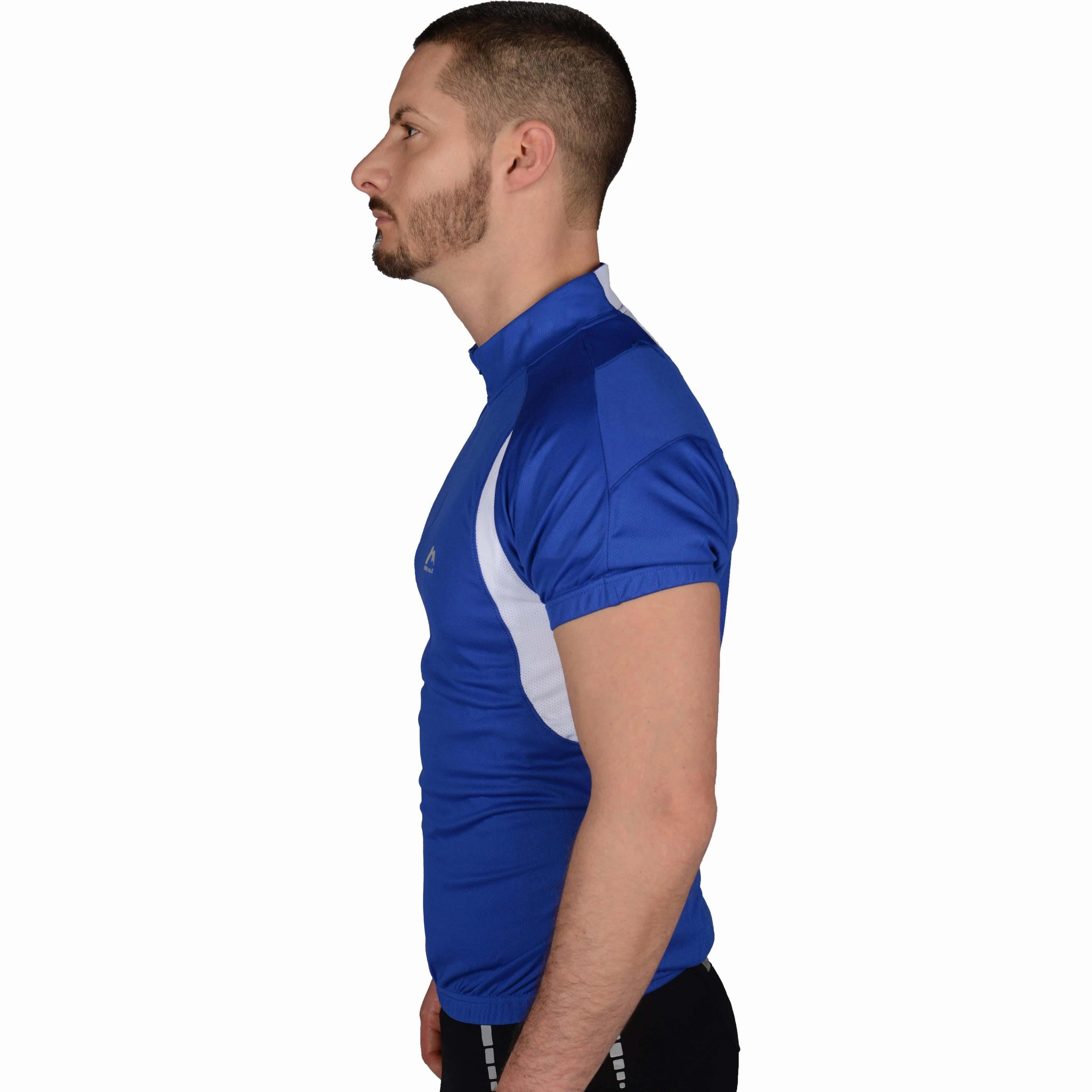 More Mile Half Zip Short Sleeve Mens Cycling Jersey - Blue Quick Drying Ergonomic Cut
