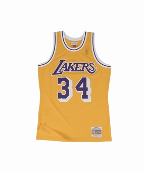 Silver Glow Reflective details Los Angeles Lakers Shaquille O'Neal 1996-97 Home Swingman Jersey