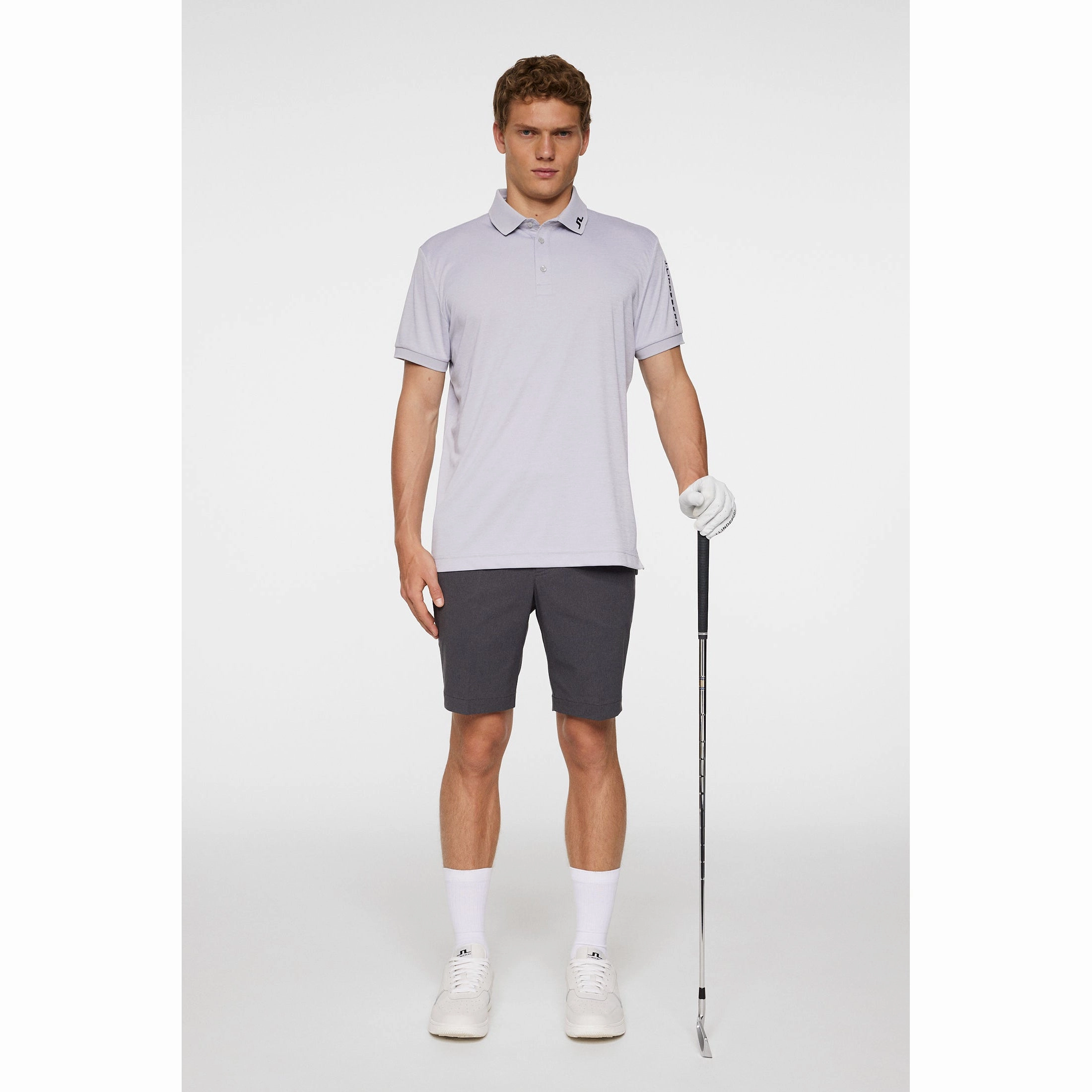 Classic Collar AntiStatic Treatment J.Lindeberg Tour Tech Regular Fit Golf Polo Shirt - Light Grey Melange