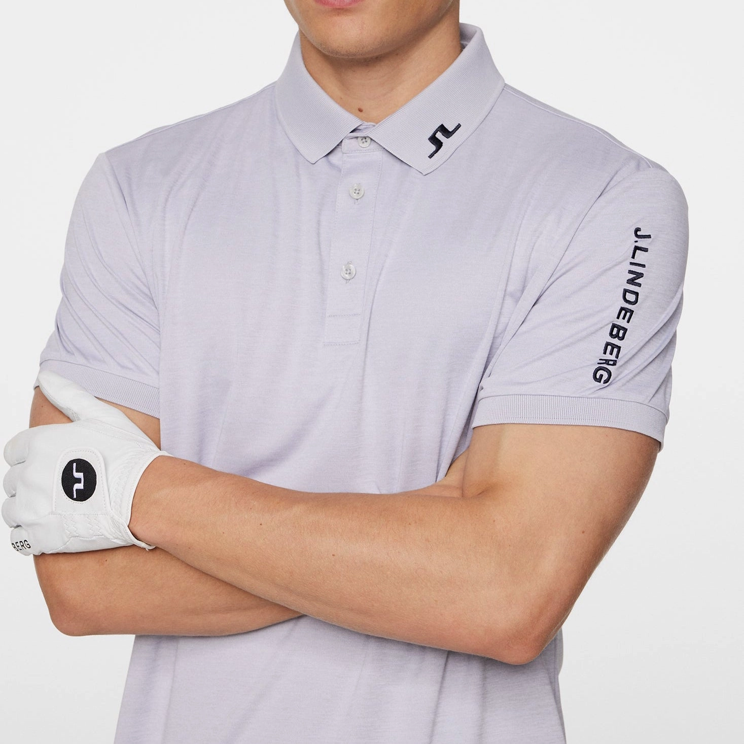 J.Lindeberg Tour Tech Regular Fit Golf Polo Shirt - Light Grey Melange AntiStatic Fabric Treatment
